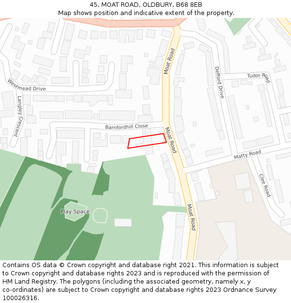 45, MOAT ROAD, OLDBURY, B68 8EB: Location map and indicative extent of plot