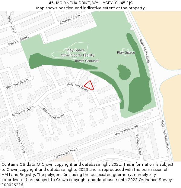 45, MOLYNEUX DRIVE, WALLASEY, CH45 1JS: Location map and indicative extent of plot