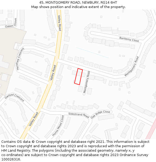 45, MONTGOMERY ROAD, NEWBURY, RG14 6HT: Location map and indicative extent of plot