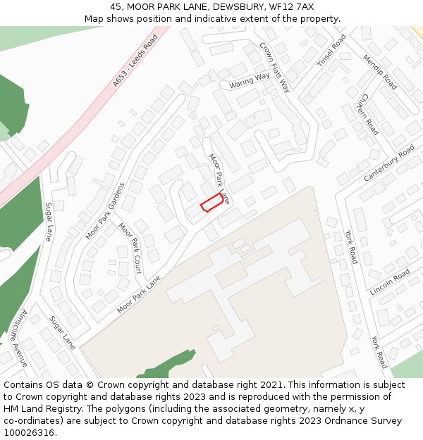 45, MOOR PARK LANE, DEWSBURY, WF12 7AX: Location map and indicative extent of plot