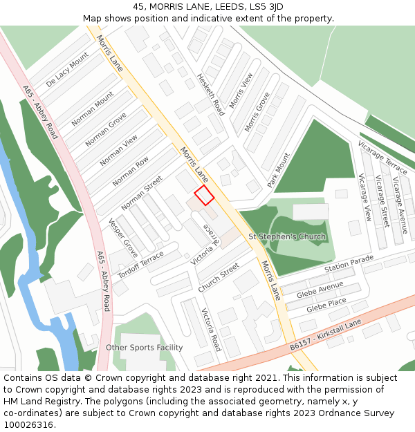 45, MORRIS LANE, LEEDS, LS5 3JD: Location map and indicative extent of plot