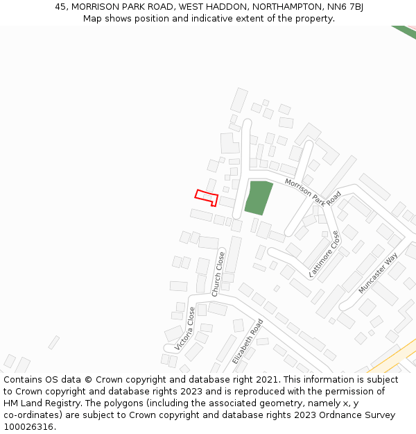 45, MORRISON PARK ROAD, WEST HADDON, NORTHAMPTON, NN6 7BJ: Location map and indicative extent of plot