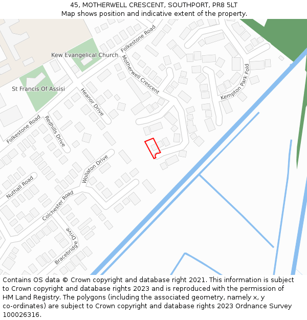 45, MOTHERWELL CRESCENT, SOUTHPORT, PR8 5LT: Location map and indicative extent of plot