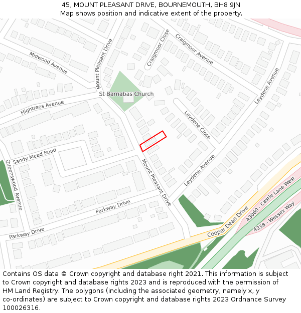 45, MOUNT PLEASANT DRIVE, BOURNEMOUTH, BH8 9JN: Location map and indicative extent of plot