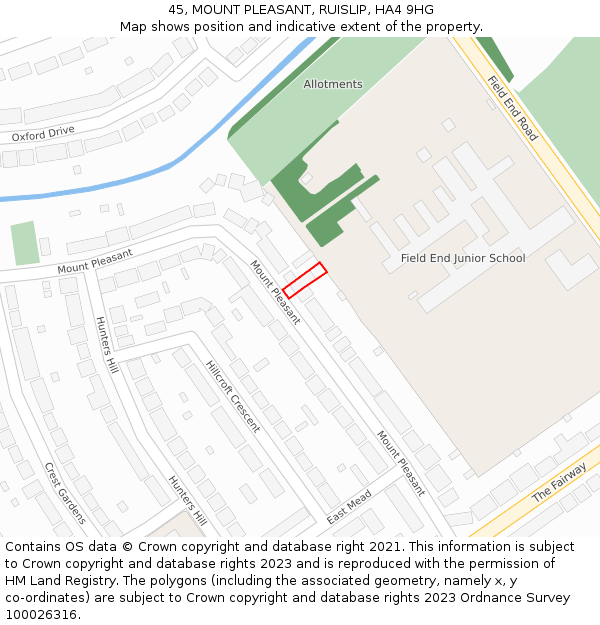 45, MOUNT PLEASANT, RUISLIP, HA4 9HG: Location map and indicative extent of plot