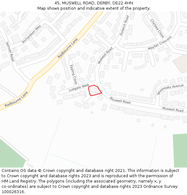 45, MUSWELL ROAD, DERBY, DE22 4HN: Location map and indicative extent of plot
