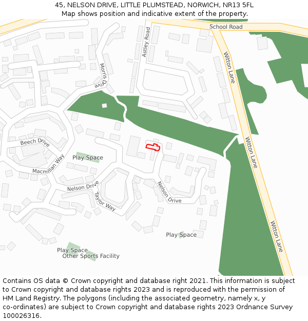 45, NELSON DRIVE, LITTLE PLUMSTEAD, NORWICH, NR13 5FL: Location map and indicative extent of plot