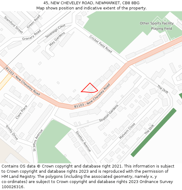 45, NEW CHEVELEY ROAD, NEWMARKET, CB8 8BG: Location map and indicative extent of plot