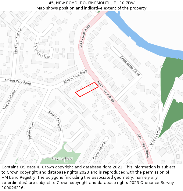 45, NEW ROAD, BOURNEMOUTH, BH10 7DW: Location map and indicative extent of plot