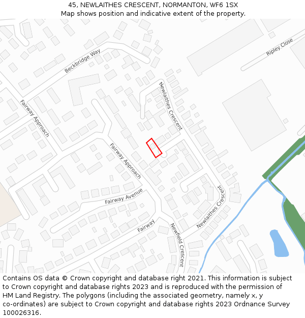 45, NEWLAITHES CRESCENT, NORMANTON, WF6 1SX: Location map and indicative extent of plot