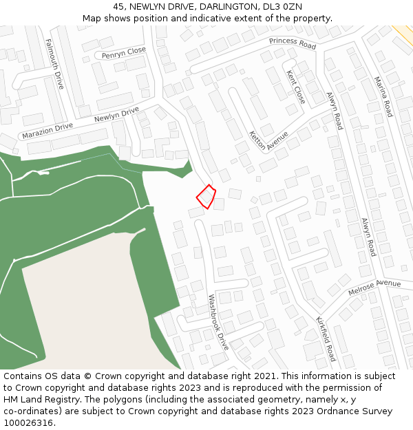 45, NEWLYN DRIVE, DARLINGTON, DL3 0ZN: Location map and indicative extent of plot