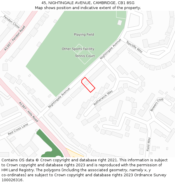 45, NIGHTINGALE AVENUE, CAMBRIDGE, CB1 8SG: Location map and indicative extent of plot