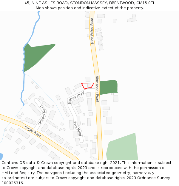 45, NINE ASHES ROAD, STONDON MASSEY, BRENTWOOD, CM15 0EL: Location map and indicative extent of plot