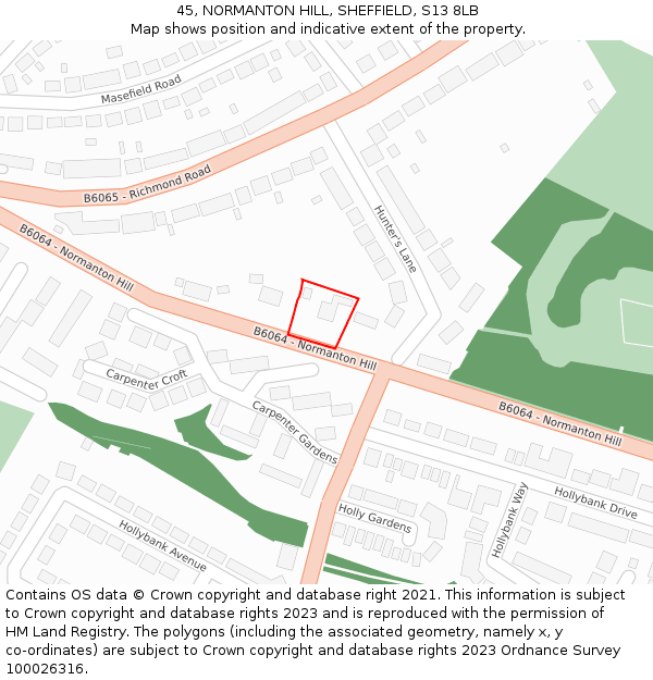 45, NORMANTON HILL, SHEFFIELD, S13 8LB: Location map and indicative extent of plot