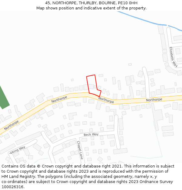 45, NORTHORPE, THURLBY, BOURNE, PE10 0HH: Location map and indicative extent of plot