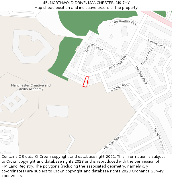 45, NORTHWOLD DRIVE, MANCHESTER, M9 7HY: Location map and indicative extent of plot
