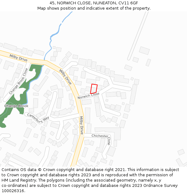 45, NORWICH CLOSE, NUNEATON, CV11 6GF: Location map and indicative extent of plot