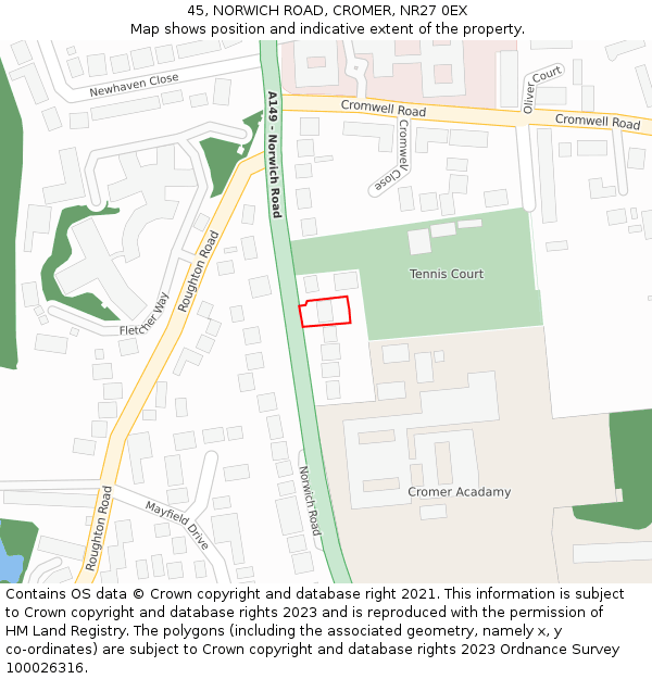 45, NORWICH ROAD, CROMER, NR27 0EX: Location map and indicative extent of plot