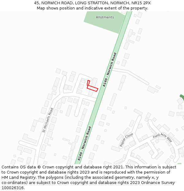 45, NORWICH ROAD, LONG STRATTON, NORWICH, NR15 2PX: Location map and indicative extent of plot