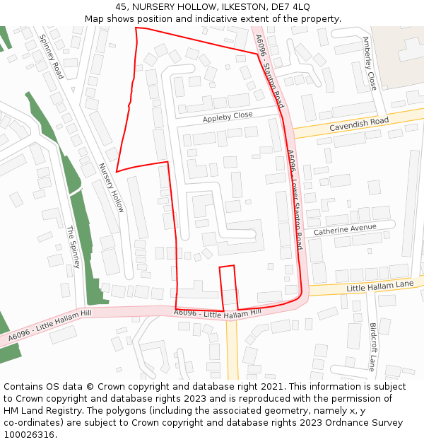 45, NURSERY HOLLOW, ILKESTON, DE7 4LQ: Location map and indicative extent of plot