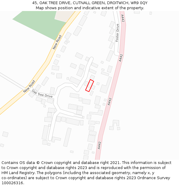 45, OAK TREE DRIVE, CUTNALL GREEN, DROITWICH, WR9 0QY: Location map and indicative extent of plot