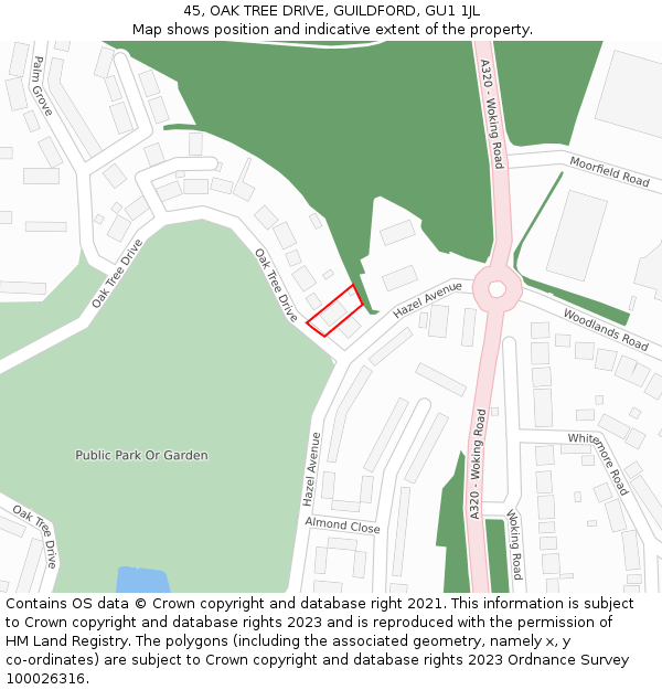 45, OAK TREE DRIVE, GUILDFORD, GU1 1JL: Location map and indicative extent of plot