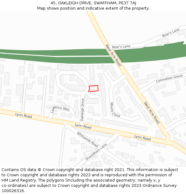 45, OAKLEIGH DRIVE, SWAFFHAM, PE37 7AJ: Location map and indicative extent of plot