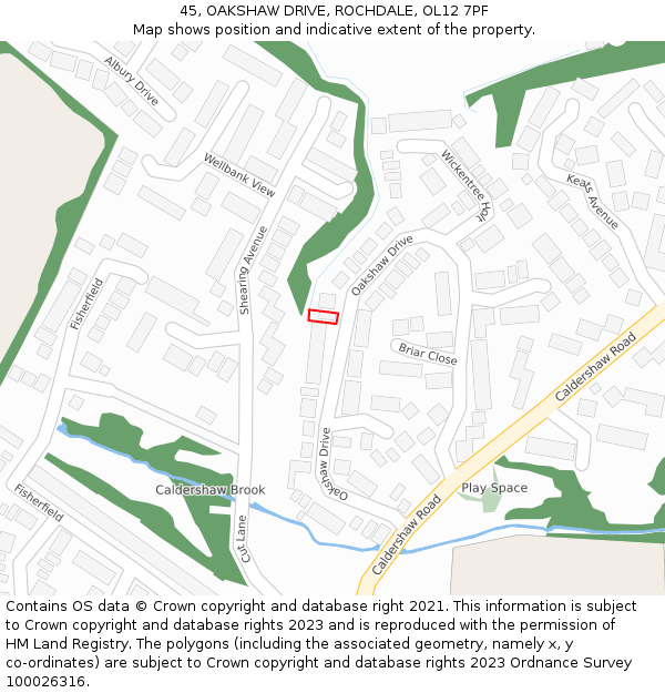 45, OAKSHAW DRIVE, ROCHDALE, OL12 7PF: Location map and indicative extent of plot