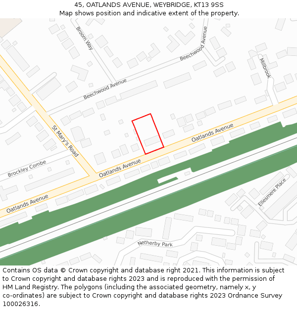 45, OATLANDS AVENUE, WEYBRIDGE, KT13 9SS: Location map and indicative extent of plot