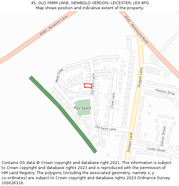 45, OLD FARM LANE, NEWBOLD VERDON, LEICESTER, LE9 9PG: Location map and indicative extent of plot