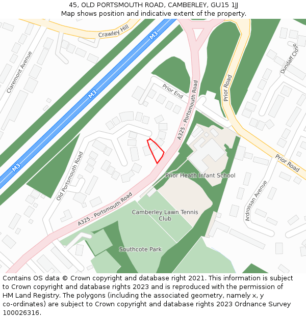 45, OLD PORTSMOUTH ROAD, CAMBERLEY, GU15 1JJ: Location map and indicative extent of plot