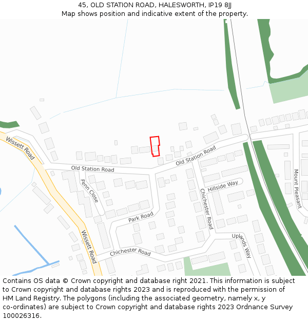 45, OLD STATION ROAD, HALESWORTH, IP19 8JJ: Location map and indicative extent of plot