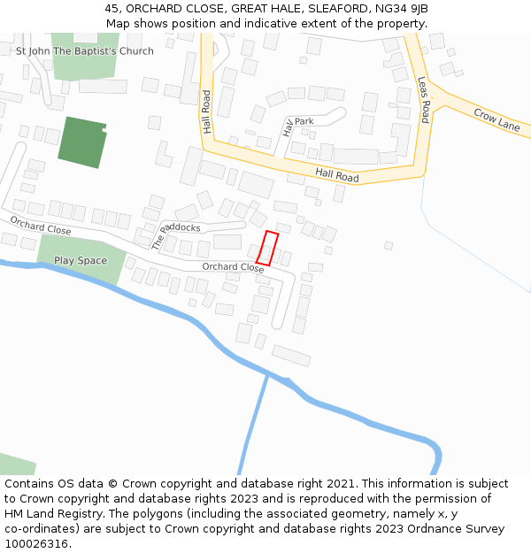 45, ORCHARD CLOSE, GREAT HALE, SLEAFORD, NG34 9JB: Location map and indicative extent of plot