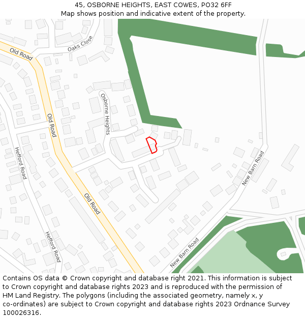 45, OSBORNE HEIGHTS, EAST COWES, PO32 6FF: Location map and indicative extent of plot