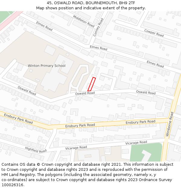 45, OSWALD ROAD, BOURNEMOUTH, BH9 2TF: Location map and indicative extent of plot