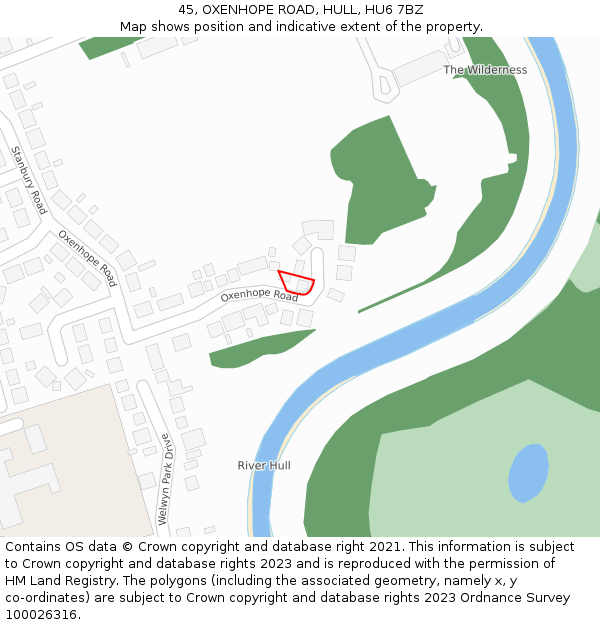45, OXENHOPE ROAD, HULL, HU6 7BZ: Location map and indicative extent of plot