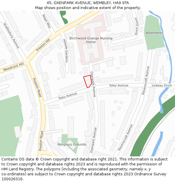 45, OXENPARK AVENUE, WEMBLEY, HA9 9TA: Location map and indicative extent of plot