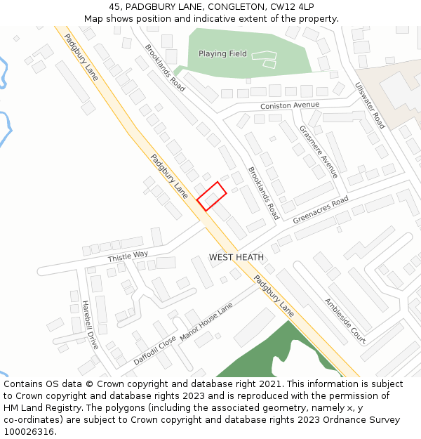 45, PADGBURY LANE, CONGLETON, CW12 4LP: Location map and indicative extent of plot