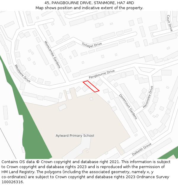 45, PANGBOURNE DRIVE, STANMORE, HA7 4RD: Location map and indicative extent of plot