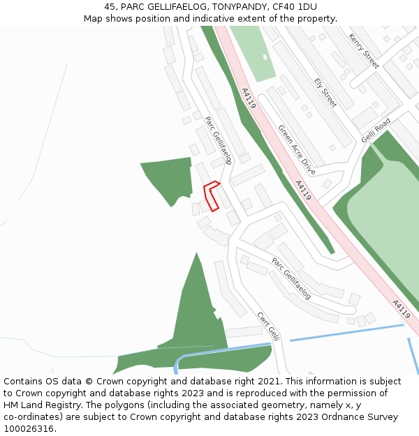 45, PARC GELLIFAELOG, TONYPANDY, CF40 1DU: Location map and indicative extent of plot