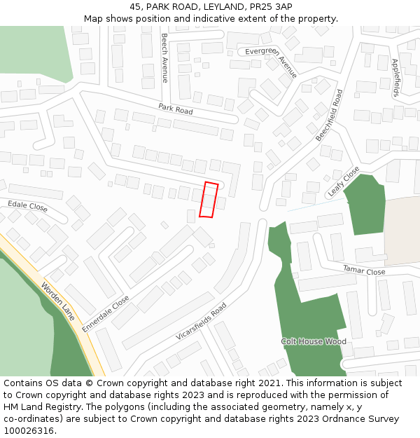 45, PARK ROAD, LEYLAND, PR25 3AP: Location map and indicative extent of plot
