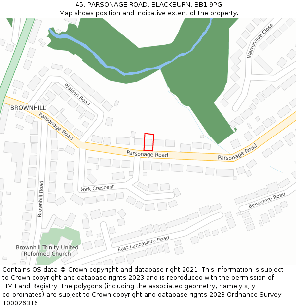 45, PARSONAGE ROAD, BLACKBURN, BB1 9PG: Location map and indicative extent of plot