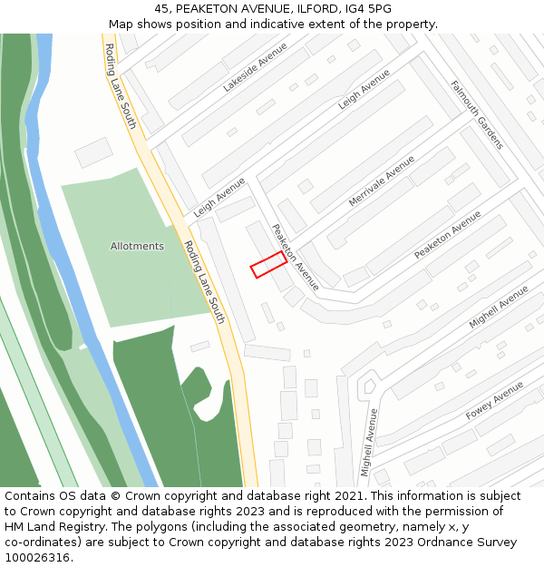 45, PEAKETON AVENUE, ILFORD, IG4 5PG: Location map and indicative extent of plot