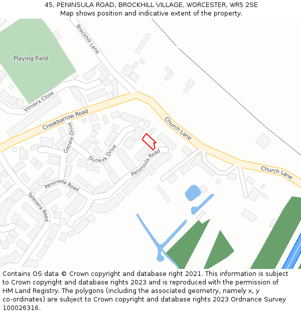45, PENINSULA ROAD, BROCKHILL VILLAGE, WORCESTER, WR5 2SE: Location map and indicative extent of plot