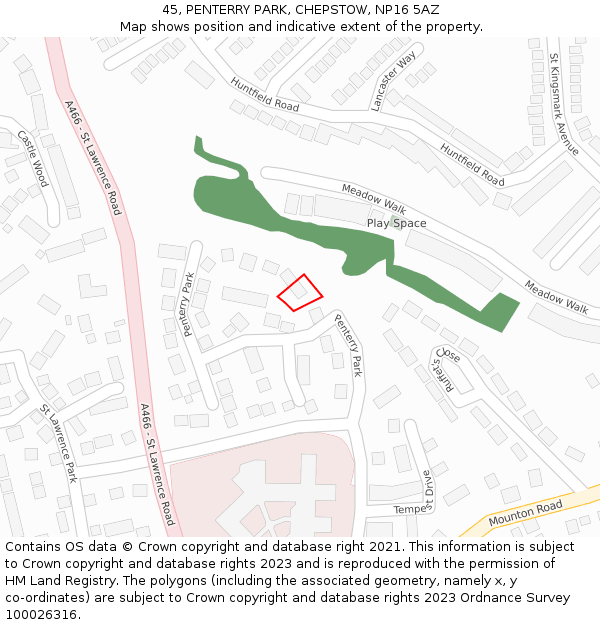 45, PENTERRY PARK, CHEPSTOW, NP16 5AZ: Location map and indicative extent of plot