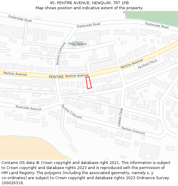 45, PENTIRE AVENUE, NEWQUAY, TR7 1PB: Location map and indicative extent of plot