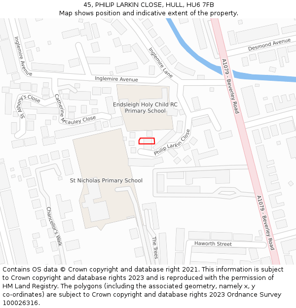 45, PHILIP LARKIN CLOSE, HULL, HU6 7FB: Location map and indicative extent of plot