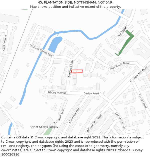 45, PLANTATION SIDE, NOTTINGHAM, NG7 5NR: Location map and indicative extent of plot