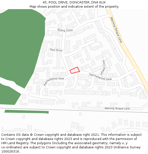 45, POOL DRIVE, DONCASTER, DN4 6UX: Location map and indicative extent of plot