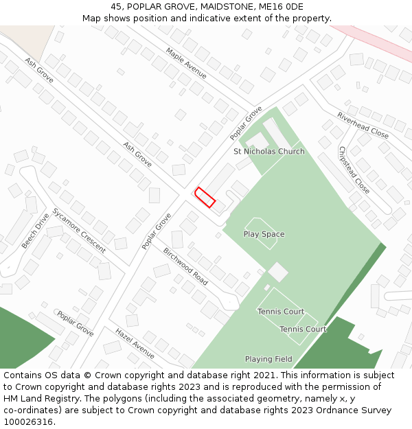 45, POPLAR GROVE, MAIDSTONE, ME16 0DE: Location map and indicative extent of plot